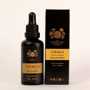 Yorkshire Mushroom Company Chaga dual-extracted tincture bottle and box packaging