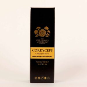 Yorkshire Mushroom Company Cordyceps dual-extracted tincture bottle and box packaging