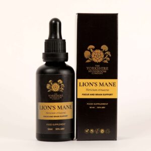 Yorkshire Mushroom Company Lion's Mane dual-extracted tincture bottle and box packaging