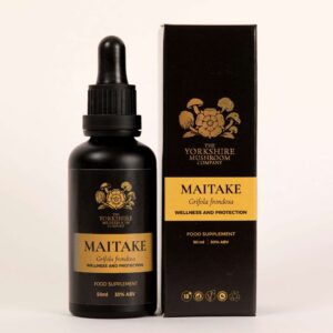 Yorkshire Mushroom Company Maitake dual-extracted tincture bottle and box packaging