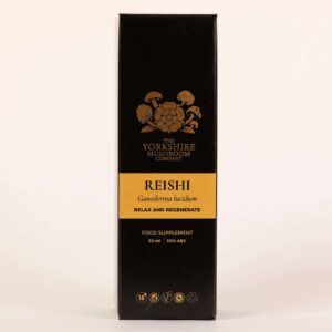 Yorkshire Mushroom Company Reishi dual-extracted tincture bottle and box packaging